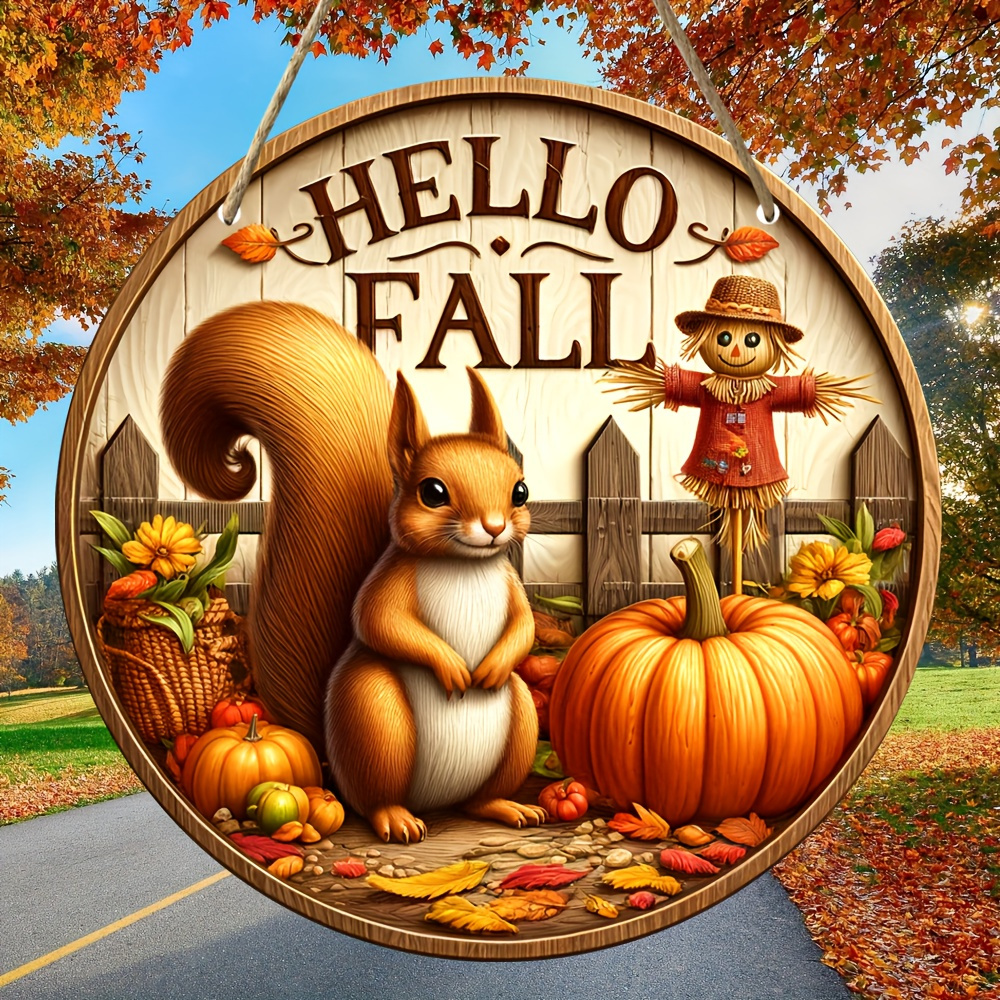 

Hello Fall Wooden Round Sign - Thanksgiving Pumpkin & Autumn Wreath Wall Art Decor For Home, Dining, Bar, Cafe, Garage - Universal Holiday Hanging Wood Pendant Without Electricity (8x8 Inches)
