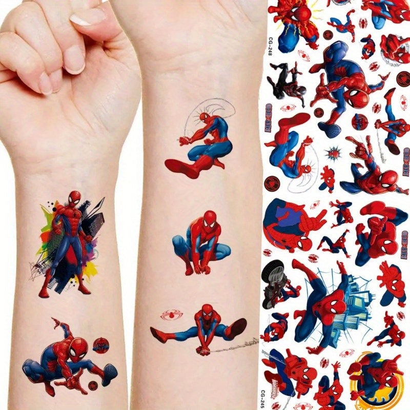 

Marvel Spiderman & Iron Man Waterproof Tattoo Stickers - Cartoon Anime Action Figures, Perfect For Birthday Gifts
