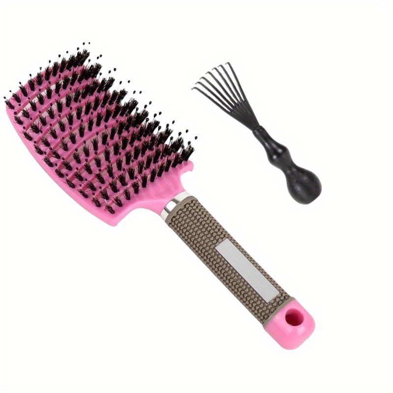 

2pcs Curved Vented Bristle Styling Hair Brush & Cleaning Brush, Single Brush Anti-static Detangler, Wet Or Dry Use