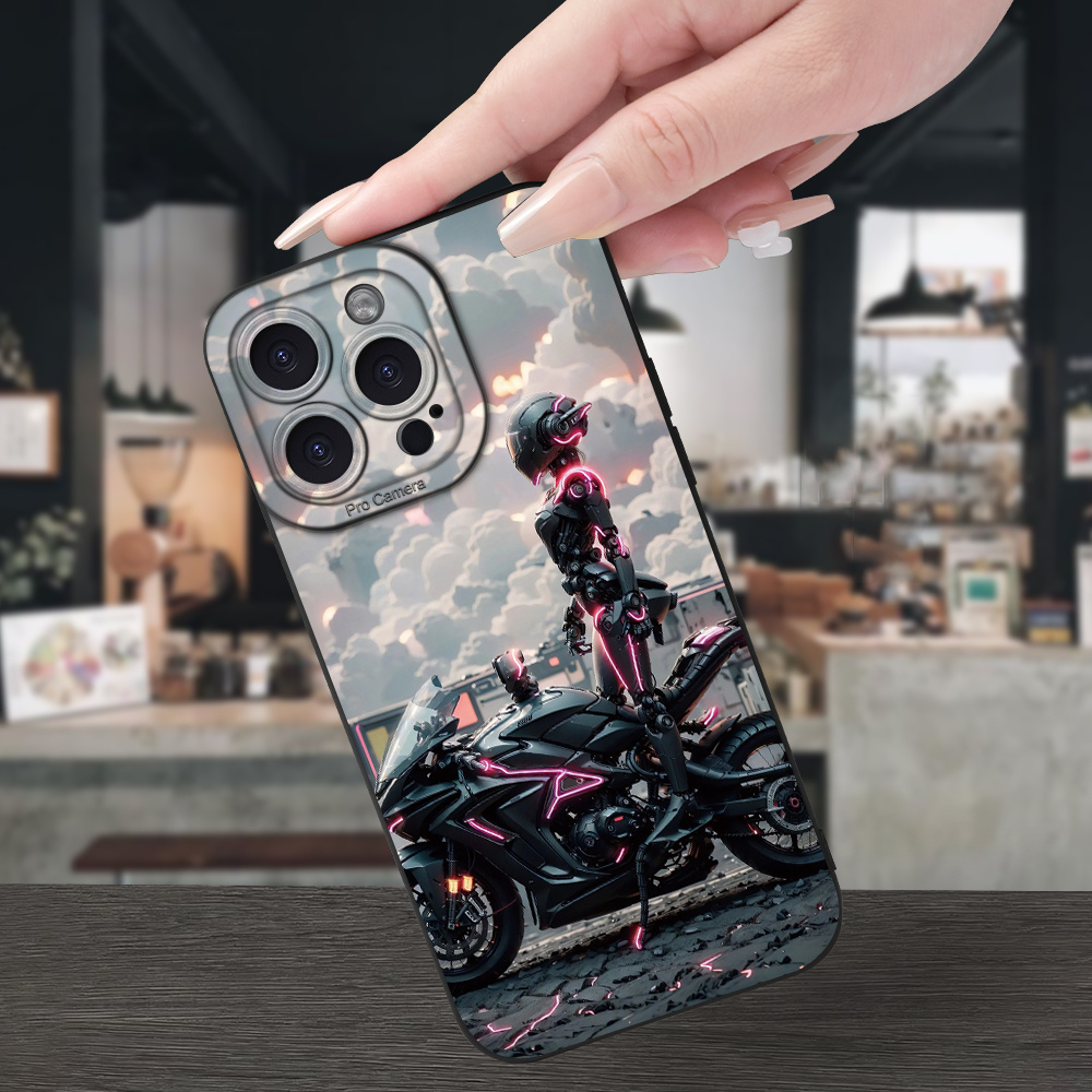 

Motorcycle Girl Printed Design Tpu Phone Case For 11 12 13 14 15 Pro Max Xs Xr X 7 8 Plus Mini Se, Anti-shock Slim Matte Finish, Fingerprint-resistant, Ideal Gift For Men & Women