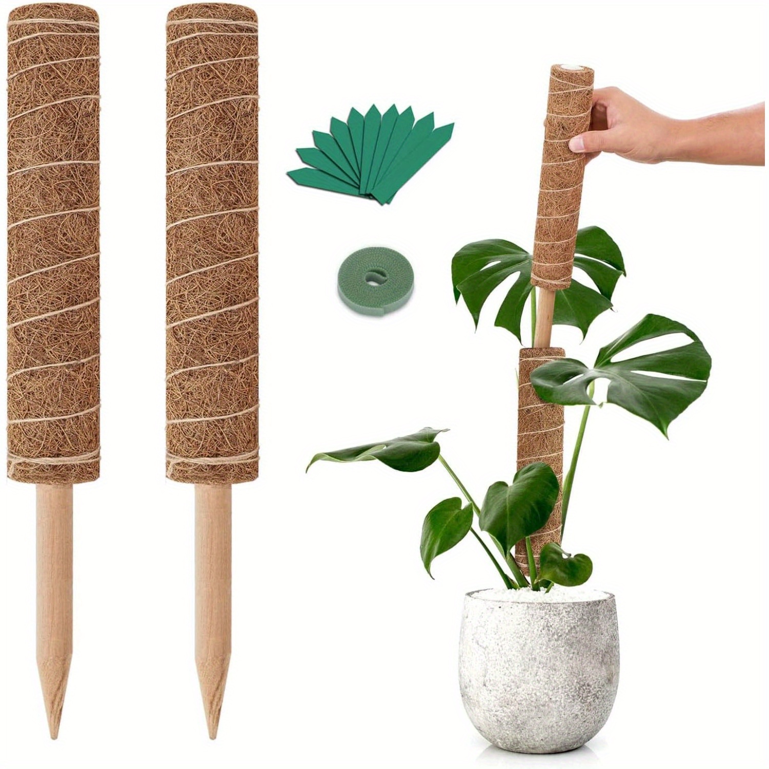 

24 Inch Moss Pole, 2 Pcs 15 Inch Stackable Totem Pole Plant Support, Moss Sticks For Indoor Plants With 15pcs Labels And 78in Garden Ties, Stake For Climbing Plants Snake Plant