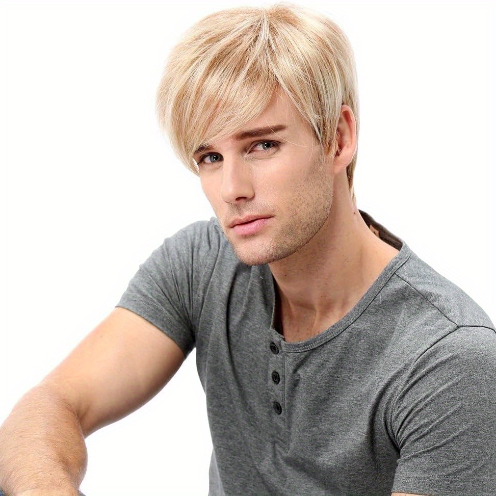 

Men's Ombre Blonde Short Straight Synthetic Wig, Wigs Natural Layered Fluffy Synthetic Hair Wig For Halloween Costume Cosplay