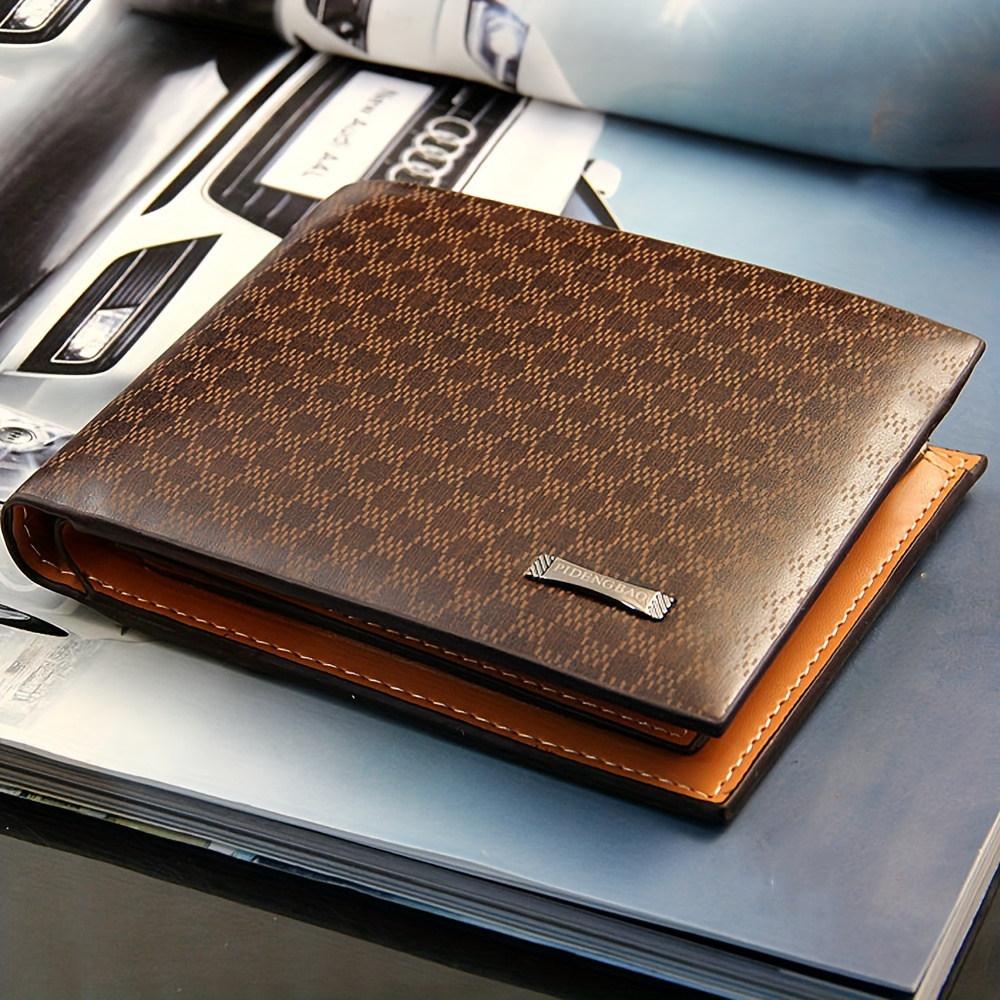 

1 Pc Fashion Business Men Wallets Striped Bifold Wallet Id Sim Card Wallet Hand Bags, Slim Billfold Men's Brown Leather Wallet