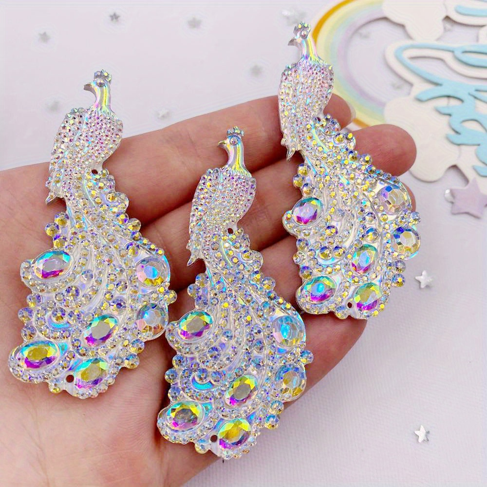 Image of 5pcs Flat Back Rhinestone Bird Appliques - Ab Resin Glitter Two-hole Diy Craft Charms Suitable For Wedding Decorations, Clothing Accessories, Jewelry Making & Scrapbooking (multicolor)