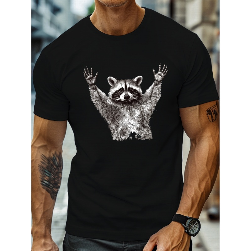 

Raccoon Print T-shirt, Stylish & Breathable Street , Simple Lightweight Comfy Top, Casual Crew Neck Short Sleeve T-shirt For Summer