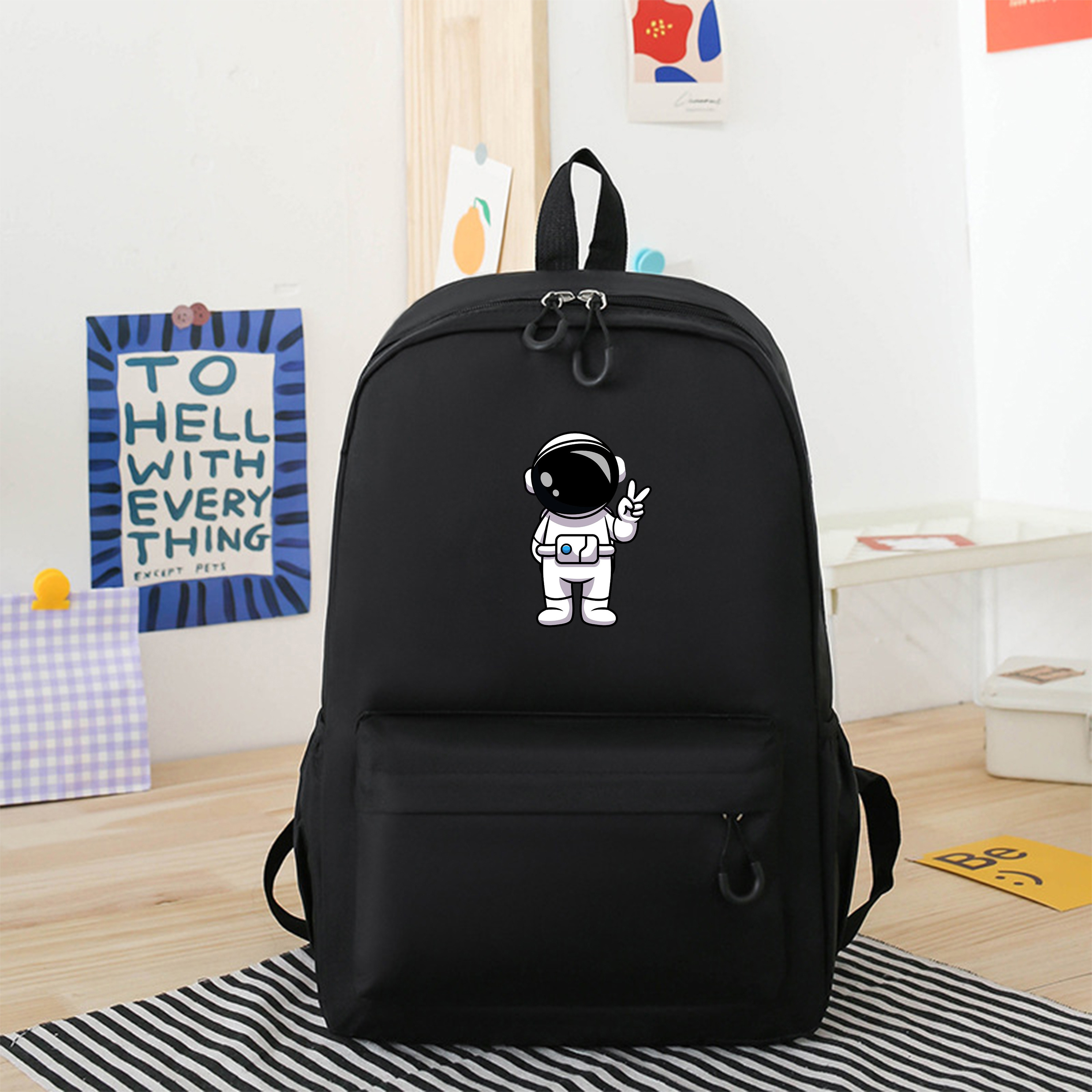 

Cartoon Astronaut Print Backpack For Boys And Girls, Casual Zipper Backpack, Lightweight Laptop Bag, Large Capacity Travel Backpack
