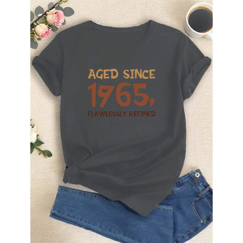 

1965 Print T-shirt, Short Sleeve Crew Neck Casual Top For Summer & Spring, Women's Clothing