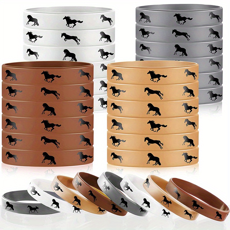 

12 Pack Horse Themed Silicone Bracelets - Derby Day Silicone Wristbands For Horse Lovers - Non-feathered, Electricity-free Party Favors & Birthday Supplies