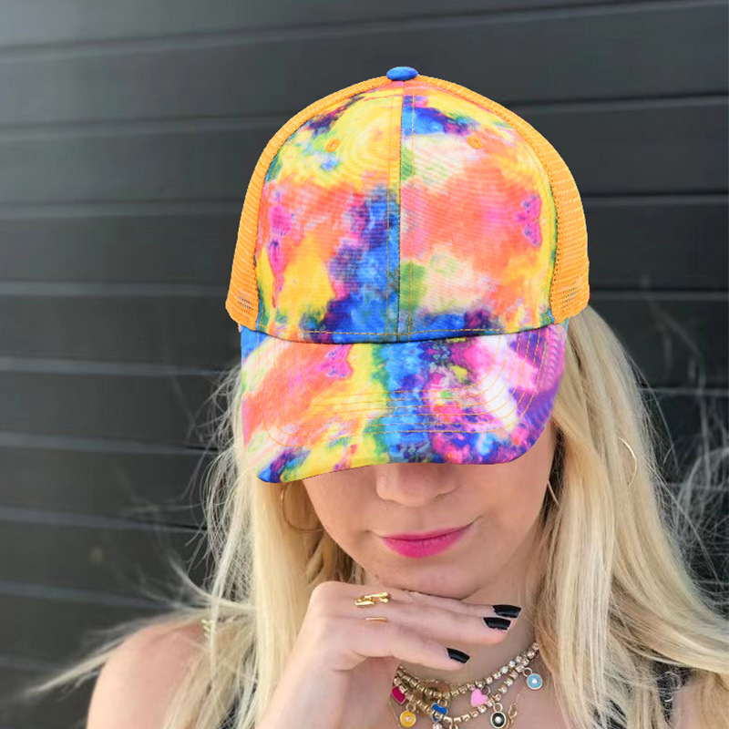 

Tie-dye Baseball Cap, Breathable Summer Sun Protection Trucker Hat With Mesh, Unisex, Available In 8 Colors, Cotton Material, Adjustable Size Peaked Hat