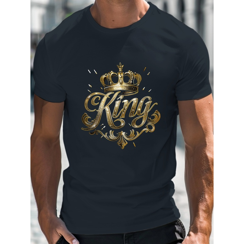 

Gold King Crown Creative Print Stylish T-shirt For Men, Casual Summer Top, Comfortable And Fashion Crew Neck Short Sleeve, Suitable For Daily Wear