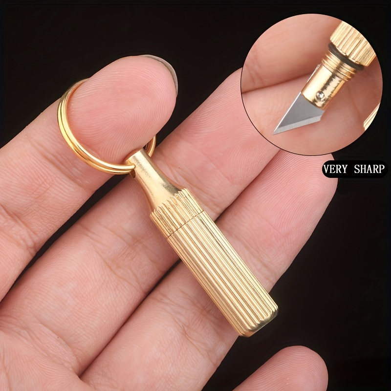 

Compact Brass Capsule Pocket Knife - Multifunctional Portable Keychain Tool For Outdoor Survival & Emergency Cutting