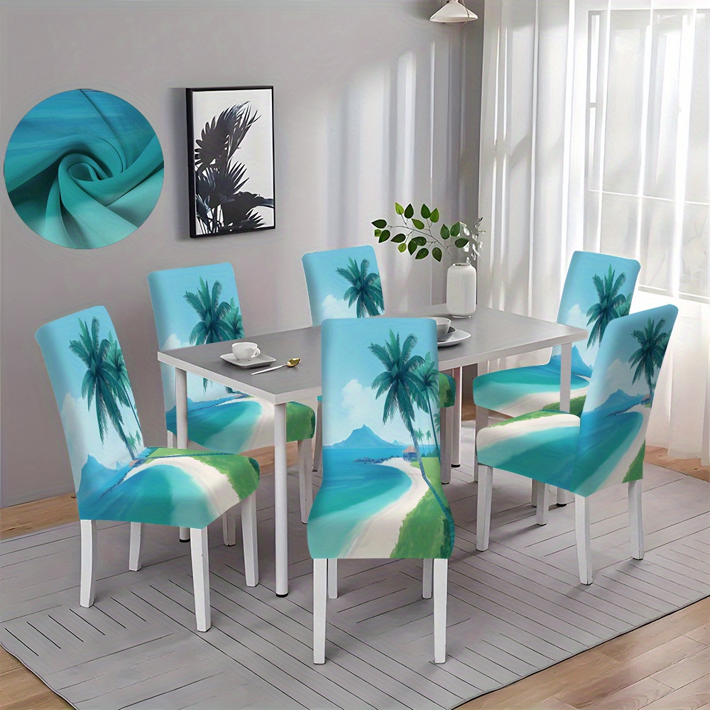 

2/4/6pcs Seascape Style Chair Slipcovers, Dining Chair Cover, Furniture Protector, For Dining Room Living Room Home Decoration, Changeable And Washable All Seasons Universal