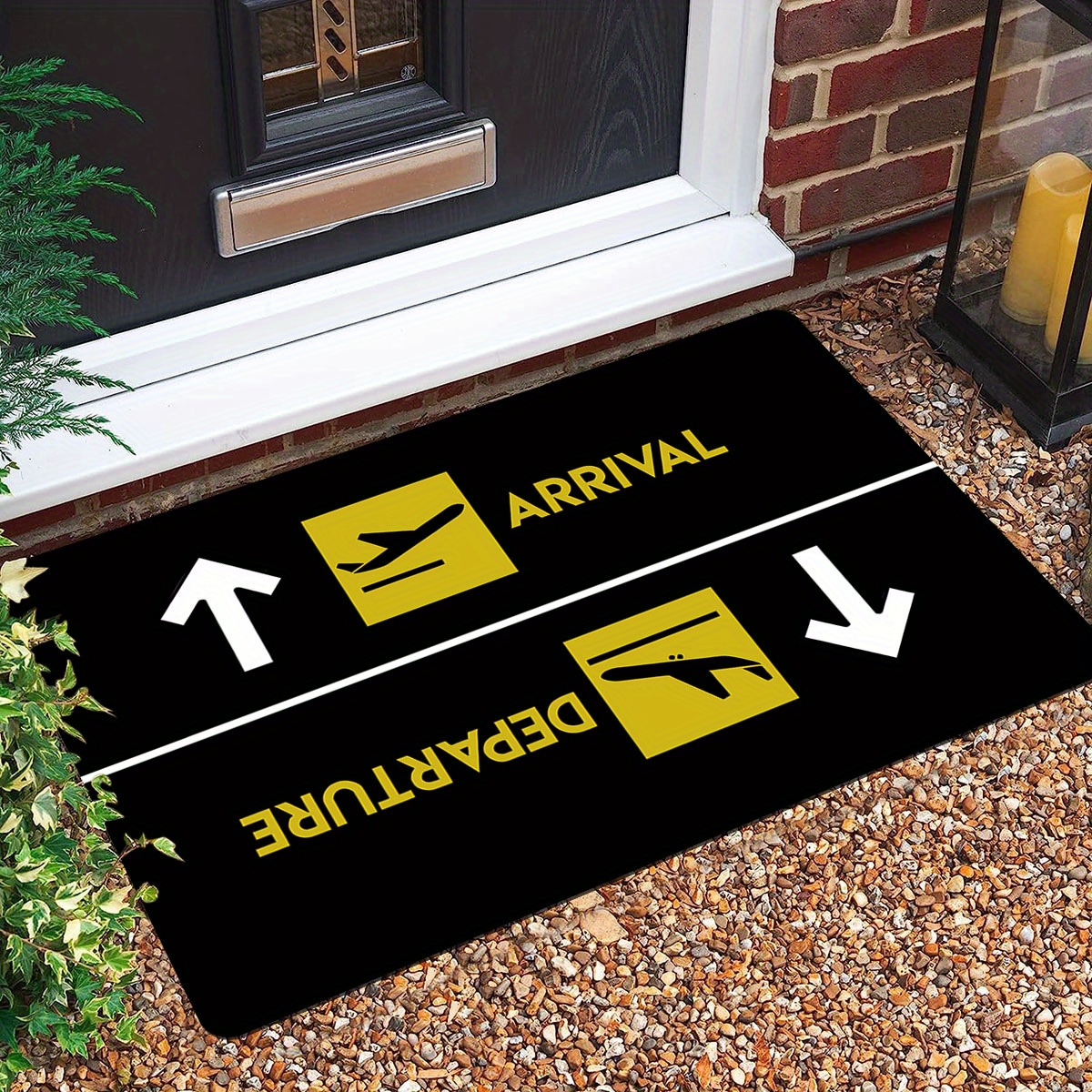 

Creative Airplane Arrival Door Mat - Anti-slip, Stain-resistant Polyester With Soft Flannel Top & Sponge Backing For Kitchen, Entryway, Living Room, Balcony - Dry Clean Only