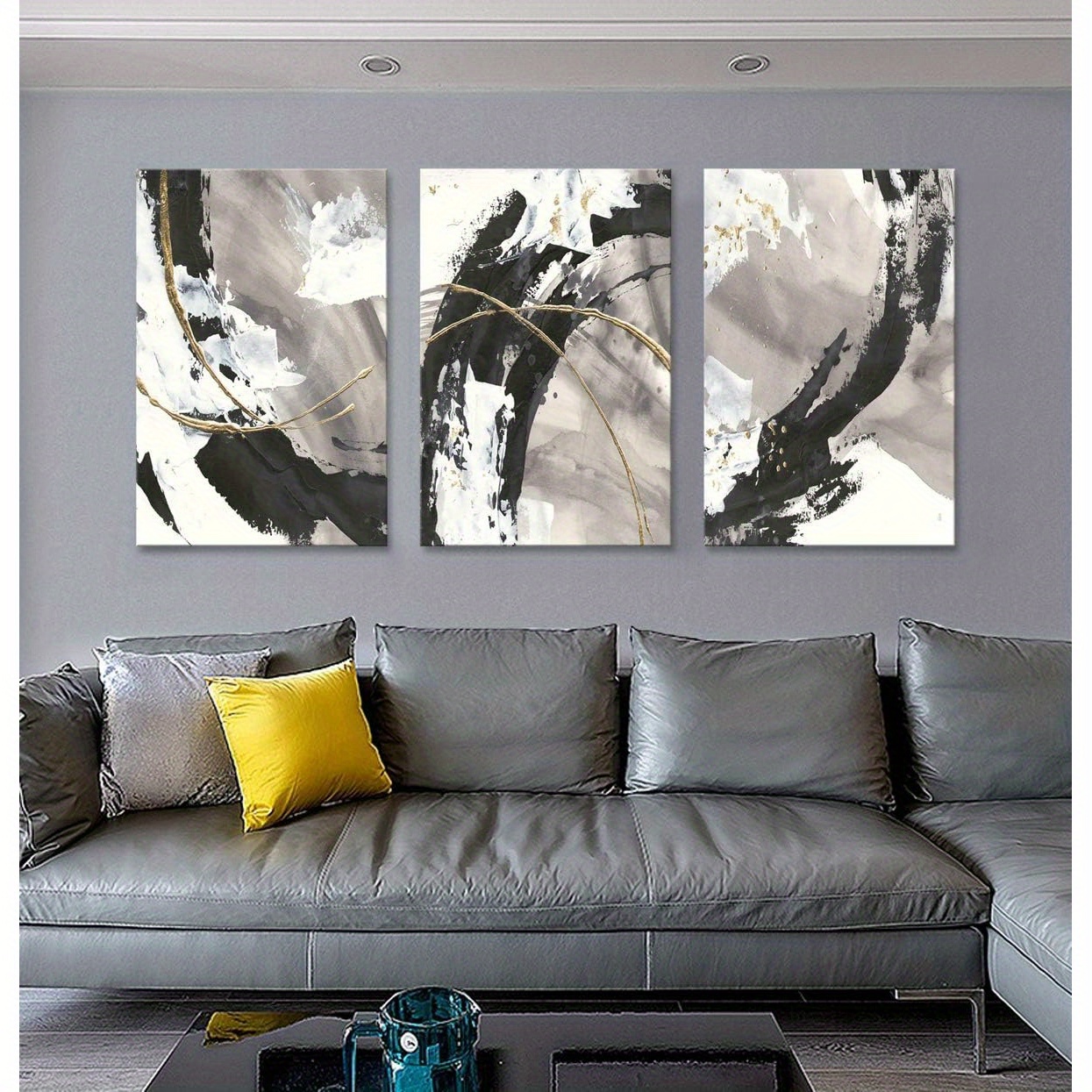 

Black And White Canvas Art Wall Decor For Bedroom Framed Abstract 3 Piece Gold Gray Print Painting Modern Artwork 12x16in X3