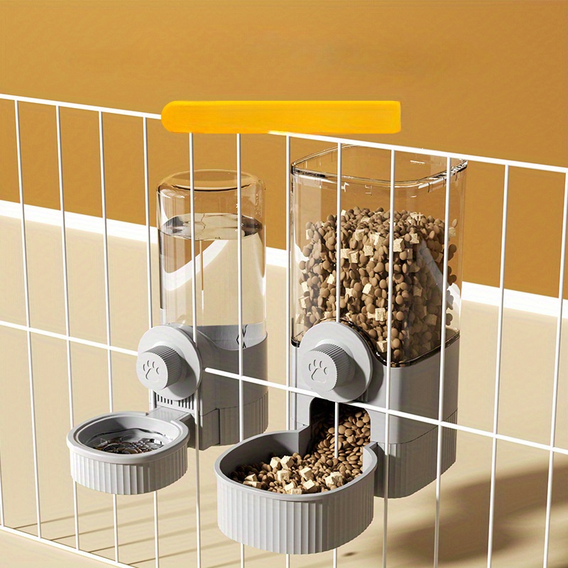 

Sleek Automatic Pet Feeder & Water Dispenser Set - Plastic, With Paw Print Lid For Small Animals, Automatic Dog Feeder