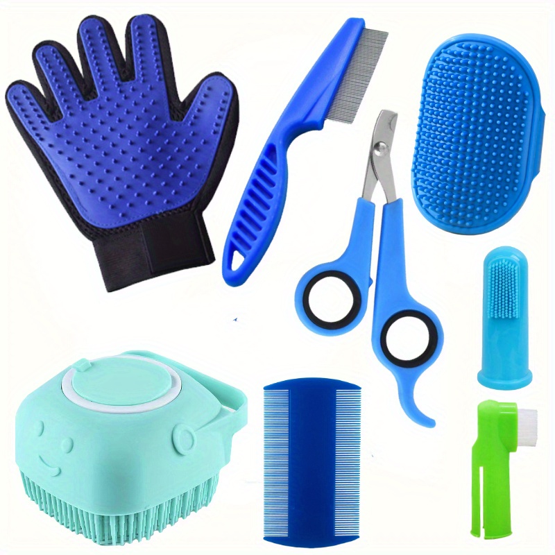 

8 Pcs Dog Grooming Kit - Pet Hair Removal Glove, Flea Comb, Shampoo Brush, Nail Clippers, Toothbrush Set For Dogs - Durable Pp Material, Non-electric Pet Care Tools