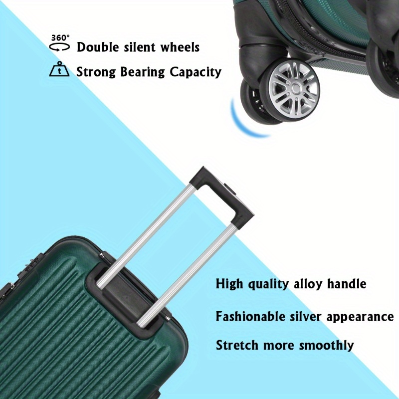 

3pcs Luggage Set, Vertical Stripe Design, Expandable Trolley Suitcase With Telescopic Aluminum Alloy Handle, 360° Silent Spinner Wheels, Dark Green