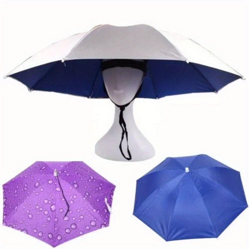

69cm Diameter Fashion Outdoor Black Gum Sunscreen Windproof Head-mounted Umbrella Top Folding Hat Umbrella
