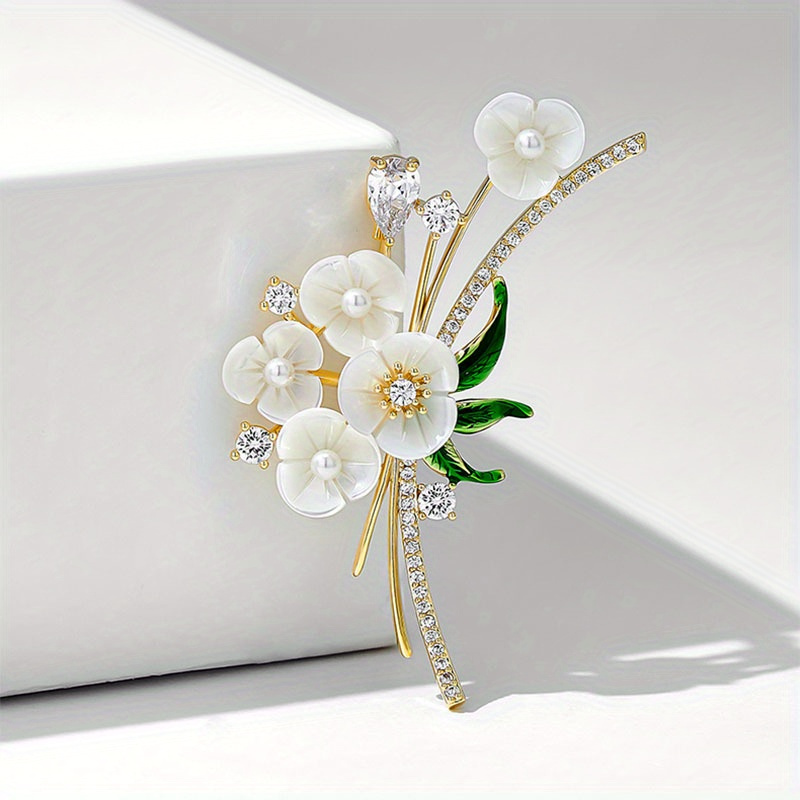 

Enamel Flower Brooch Pin With Rhinestones, Vintage Luxurious Style, Accessory For Men & Women Summer Banquet