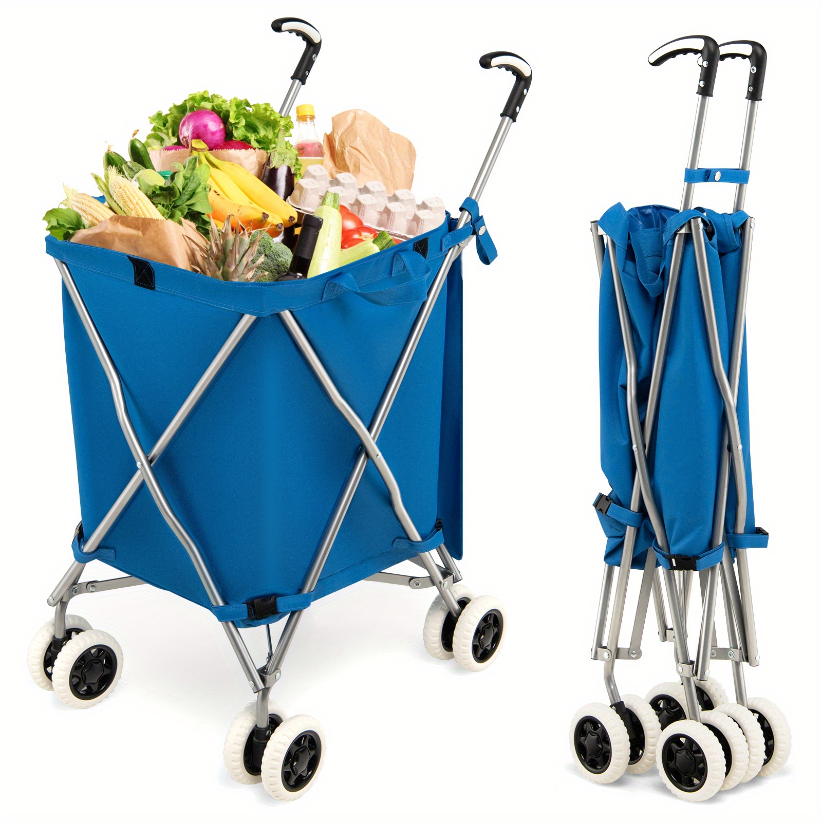 

Golpus Folding Shopping Cart Utility W/ Water-resistant Removable Canvas Bag Blue