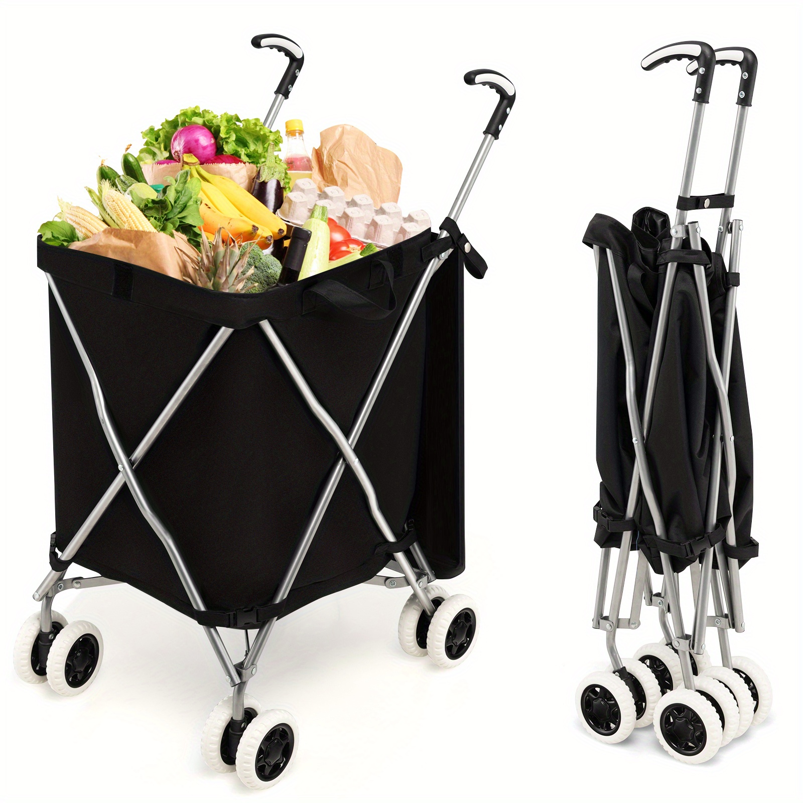 

Golpus Folding Shopping Cart Utility W/ Water-resistant Removable Canvas Bag Black