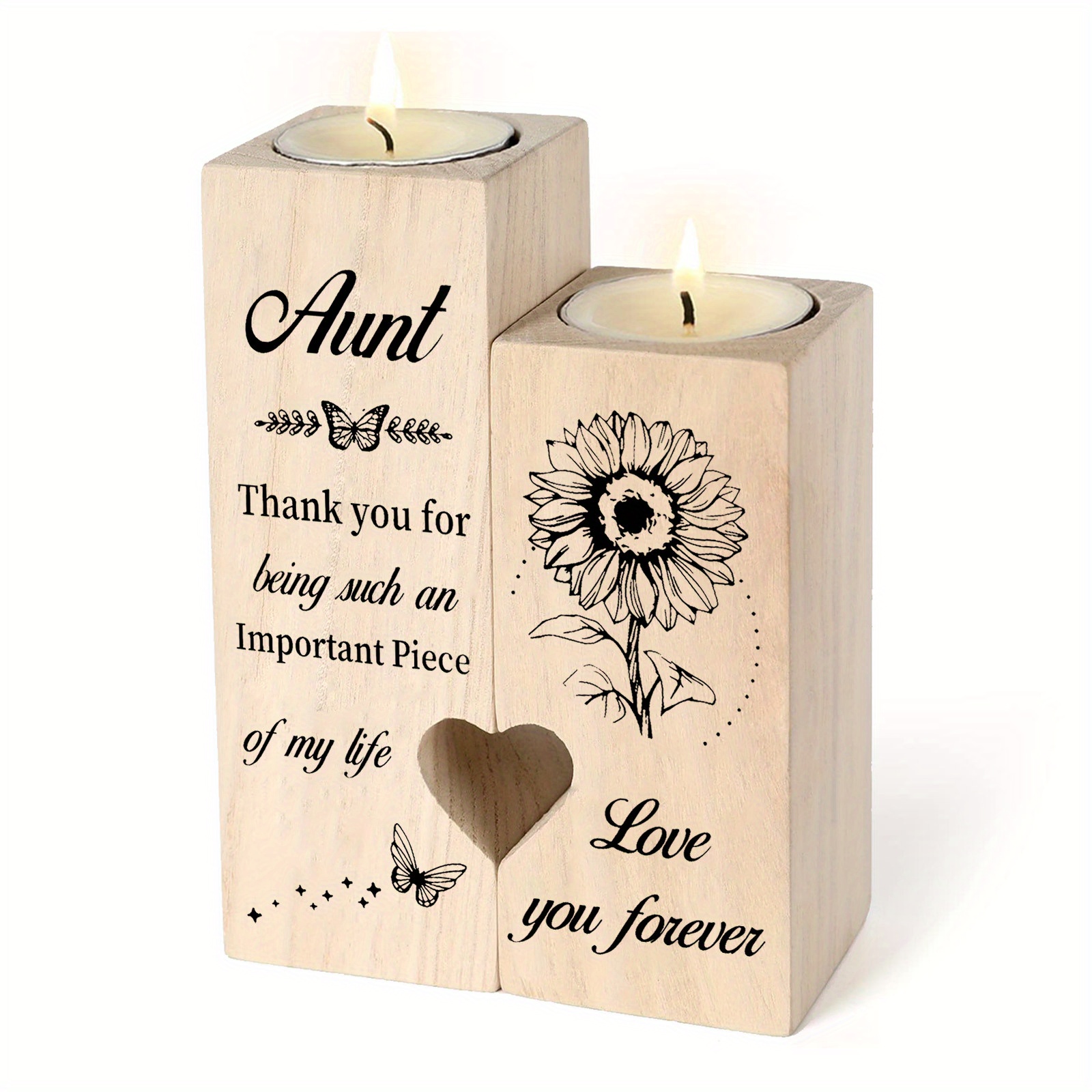 

2pcs/set To Aunt Personalized Tealight Candle Holder Flower Pattern Wooden Candle Holder Natural Candlesticks Decorative Candle Holder Birthday Gift Home Decoration (candles Are Not Included)