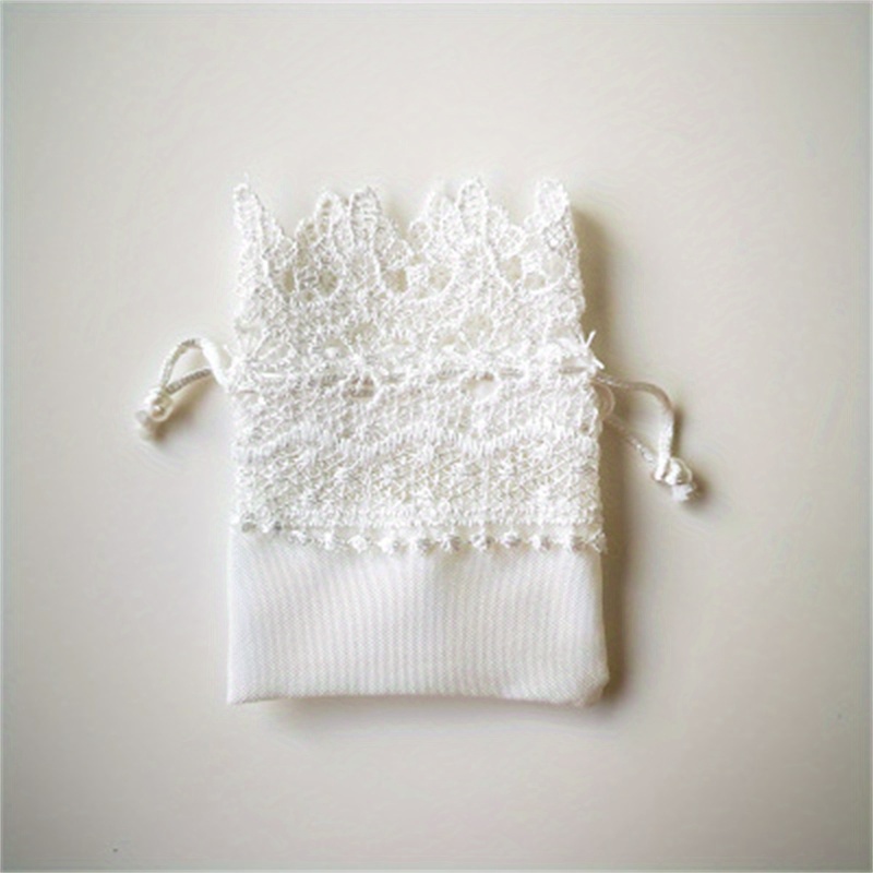 10pcs Elegant Lace Drawstring Organza Bags - White & Beige, Perfect For Wedding Favors, Candy, & Crafts
