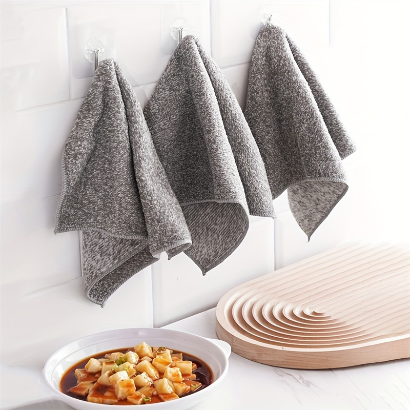 3/6pcs bamboo charcoal dishcloths, super absorbent washing pads,   napkins, kitchen cleaning cloth for sink or stove, reusable cleaning pads, household kitchen essentials details 5