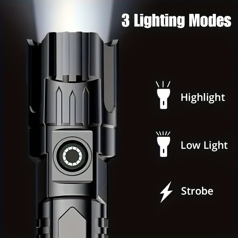 Super-Bright LED Rechargeable Flashlight, 3 Lighting Modes, High Low Strobe, 13.0 cm, USB Cable Included, Ideal for Outdoor Adventures