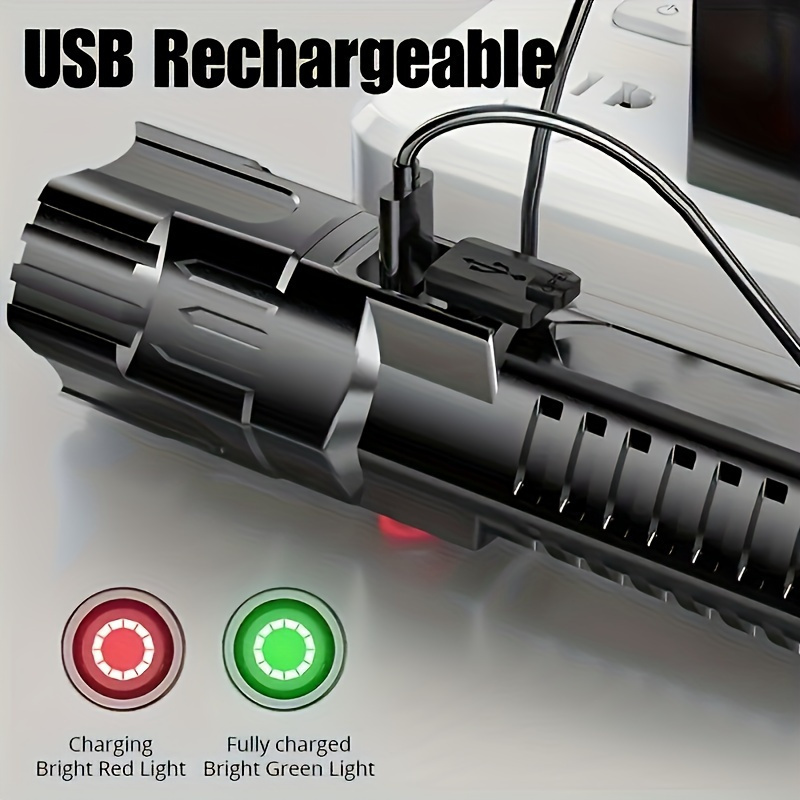 Super-Bright LED Rechargeable Flashlight, 3 Lighting Modes, High Low Strobe, 13.0 cm, USB Cable Included, Ideal for Outdoor Adventures