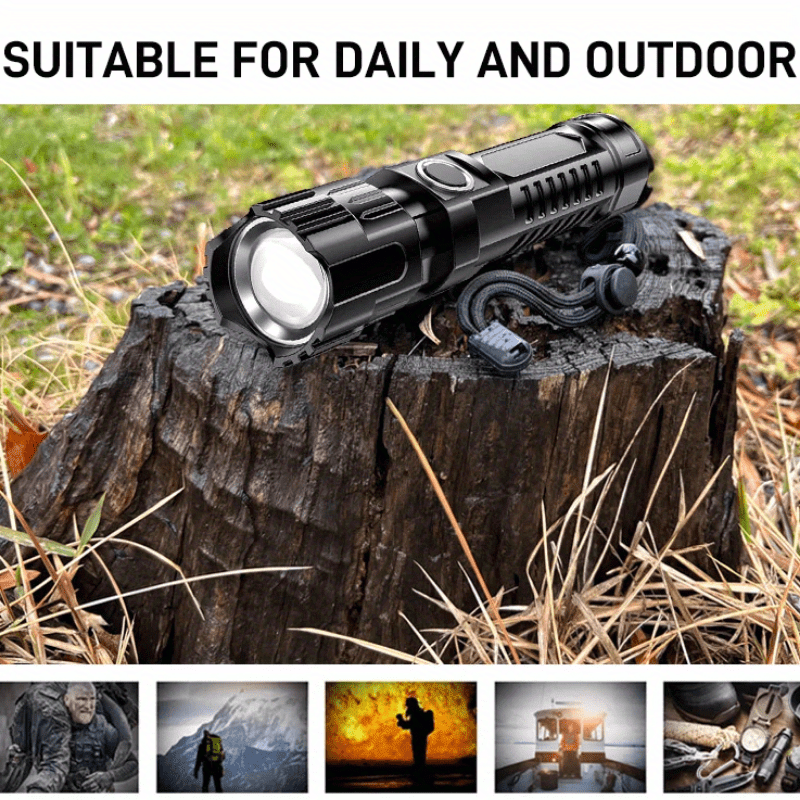 Super-Bright LED Rechargeable Flashlight, 3 Lighting Modes, High Low Strobe, 13.0 cm, USB Cable Included, Ideal for Outdoor Adventures