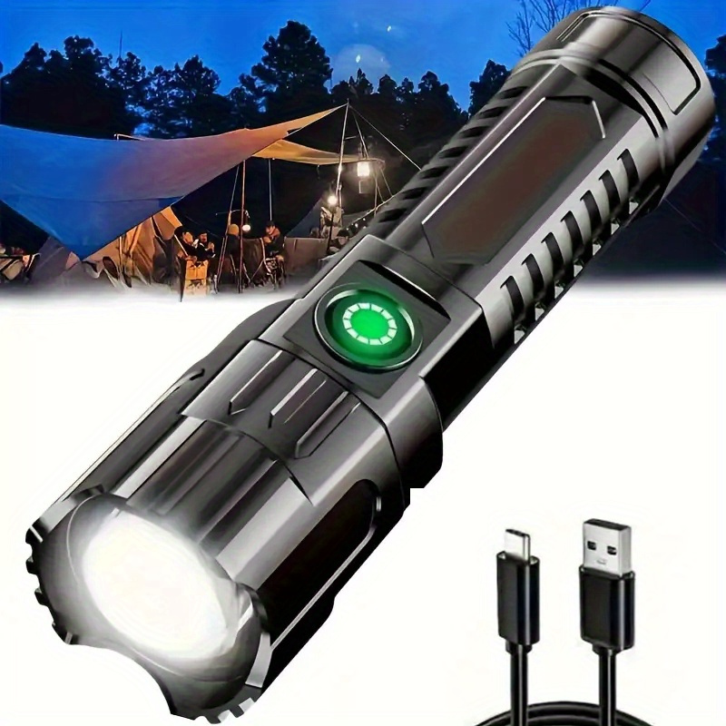 Super-Bright LED Rechargeable Flashlight, 3 Lighting Modes, High Low Strobe, 13.0 cm, USB Cable Included, Ideal for Outdoor Adventures
