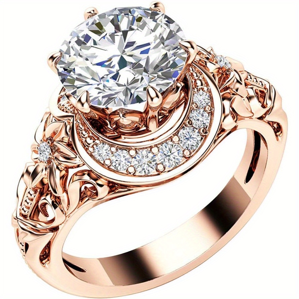 

Women Rings Stone Jewelry Gold Zirconia Engagement Valentines Halo Bridal Set