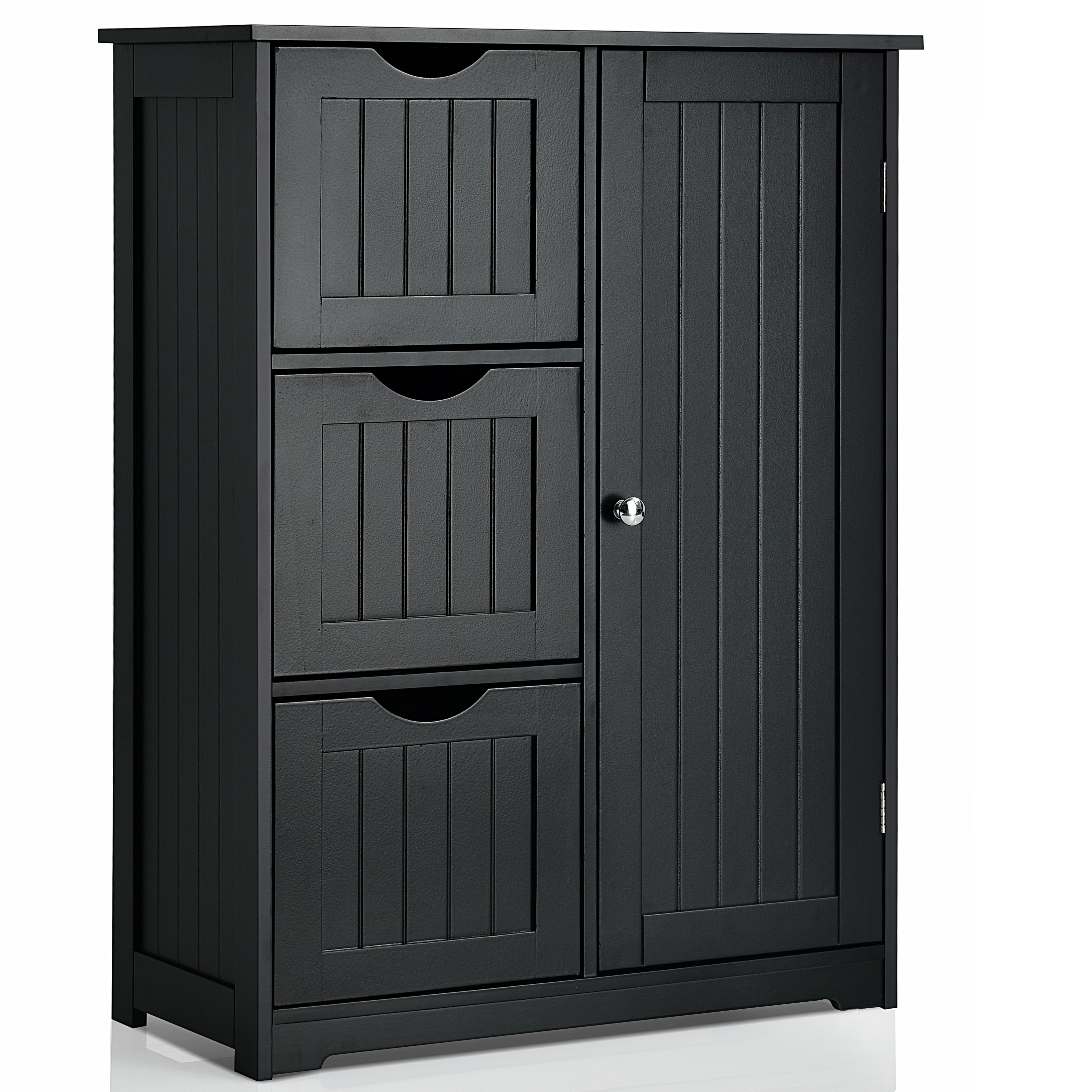 

Giantex Bathroom Floor Cabinet Side Storage Cabinet With 3 Drawers And 1 Cupboard Black