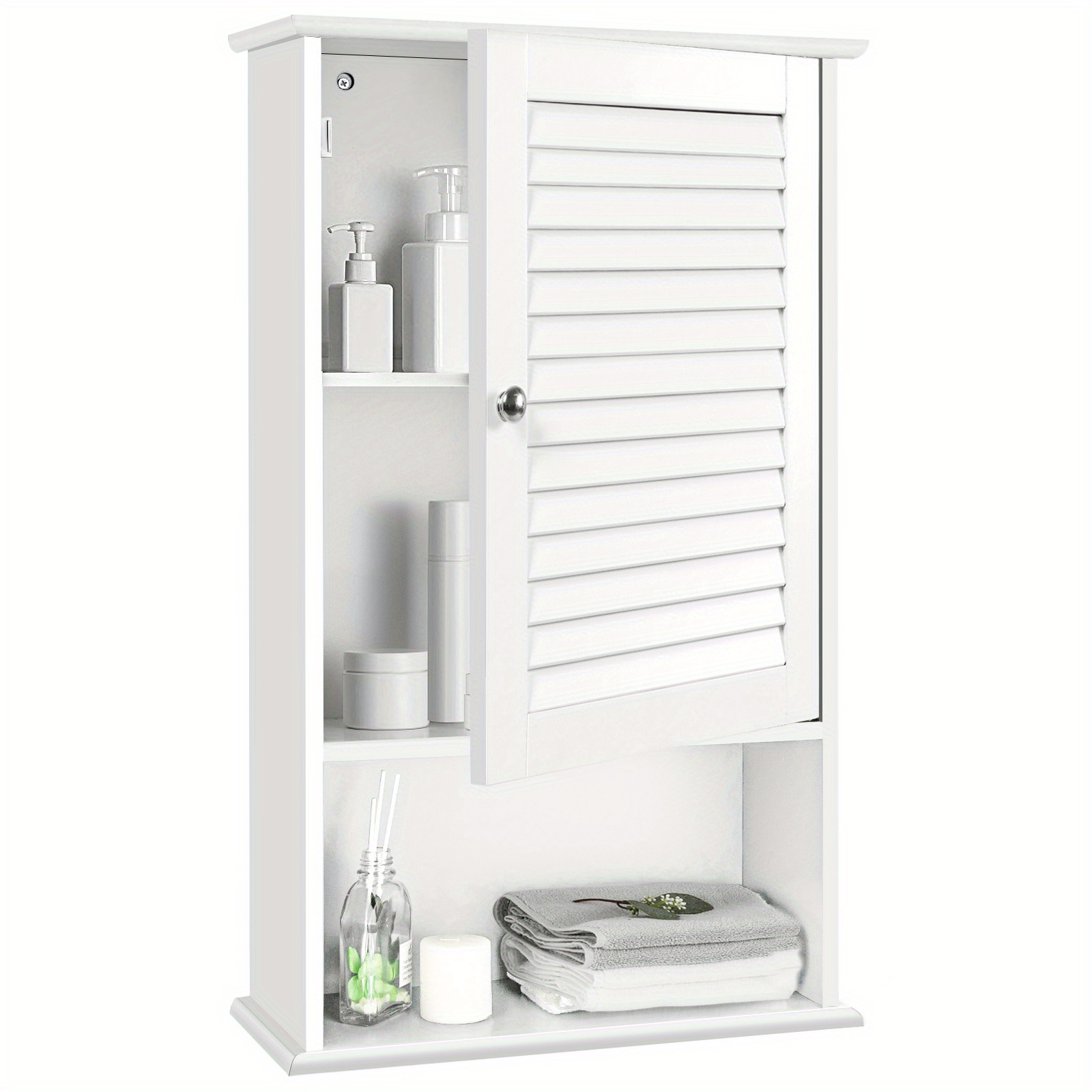 

Giantex Bathroom Wall Mount Storage Cabinet Single Door W/height Adjustable Shelf White