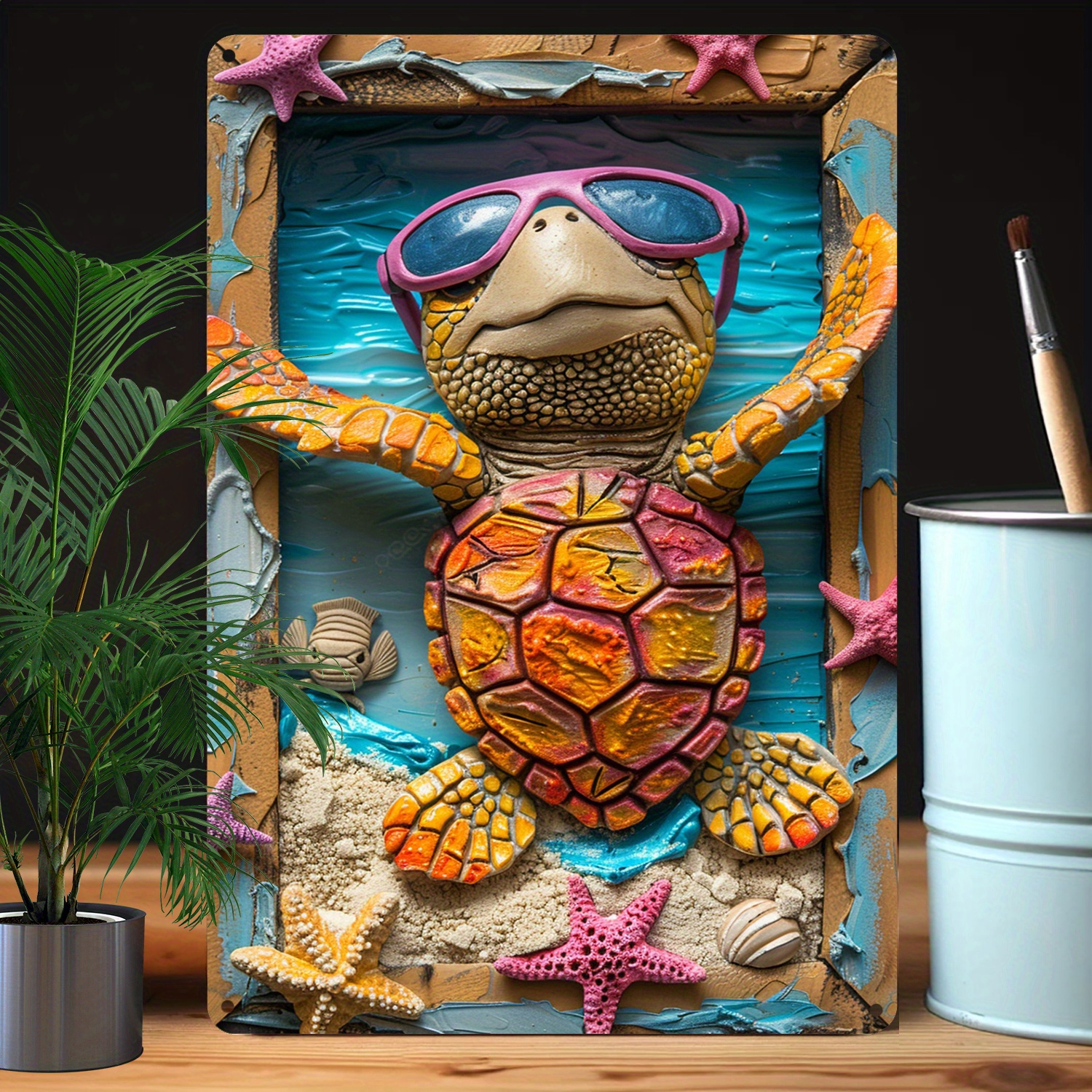 

1pc 3d Sea Turtle Metal Wall Art Decor With Sunglasses, Moisture Resistant Aluminum Sign For Home & Garden - Enhanced Bending Resistance, Ideal Gift For Beach Lovers A1044