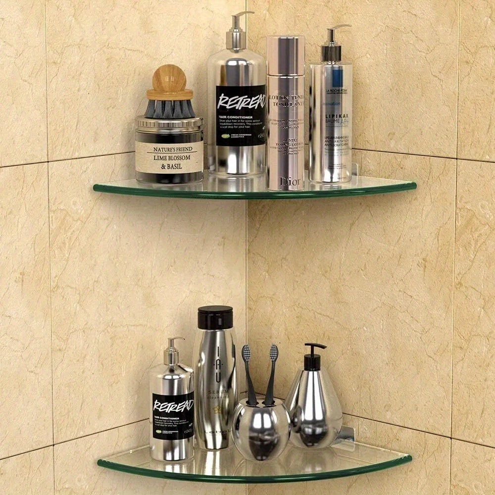 

2-pack Glass Shelf Shower Caddie, Adhesive Shower Caddy Shower Shelves For Inside Shower, No Drill Adhesive Wall Mounted Bathroom Organizer Shelves With Aluminium Brackets