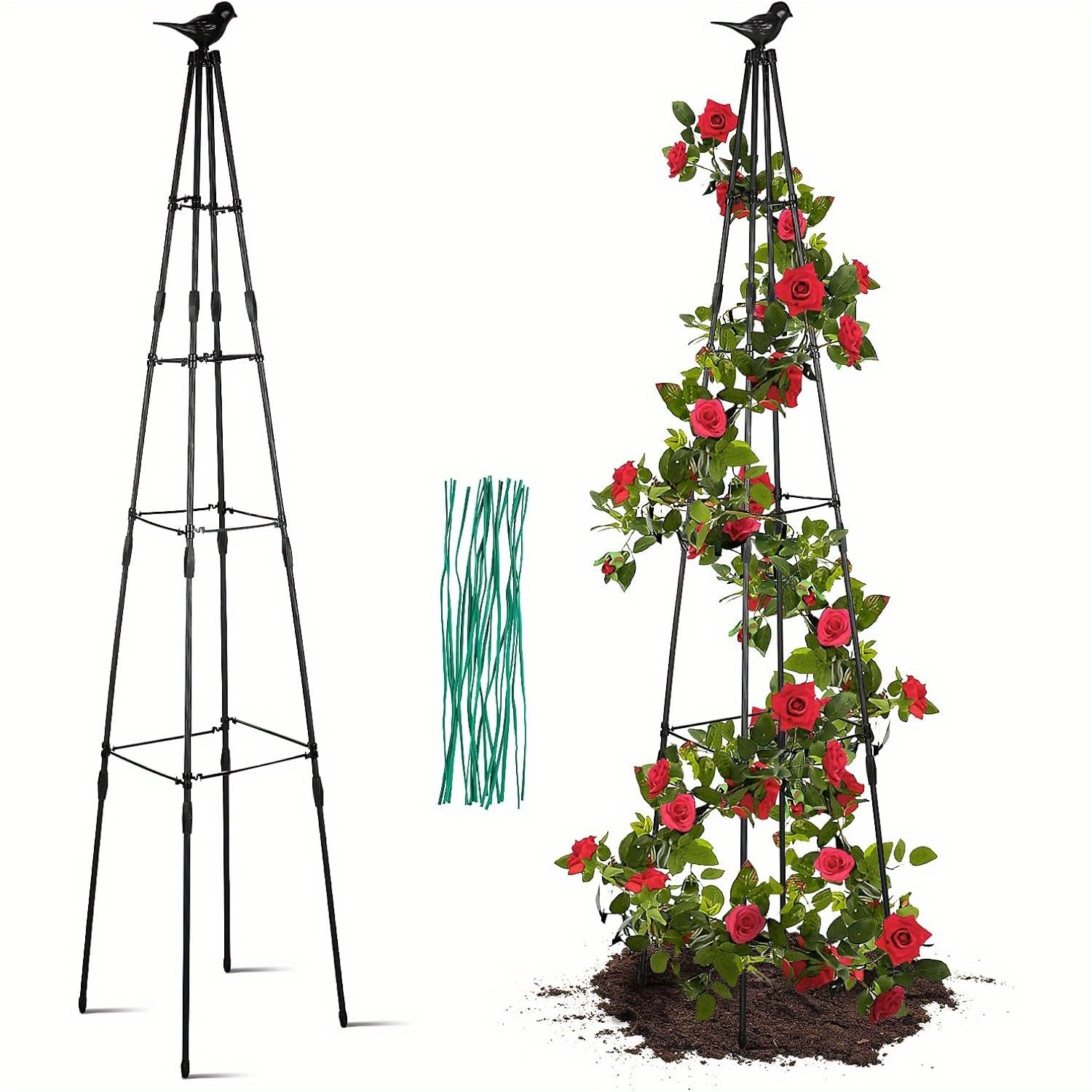 

63 Inches Garden Obelisk Trellis For Climbing Plants Outdoor, Plant Trellis For Potted Plants Indoor, 4-tier Plant Support With 20 Pcs Cable Ties, Vines & Flowers, Tomato Cage Tower, Black