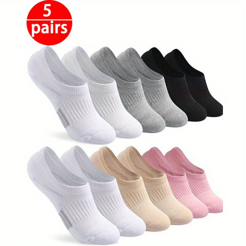 

5 Pairs Of Men's Solid No-show Socks, Anti Odor & Sweat Absorption Breathable Cotton Blend Socks, For All Seasons Wearing