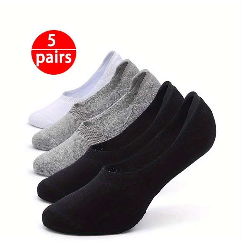 

5 Pairs Of Men's Solid No-show Socks, Anti Odor & Sweat Absorption Breathable Cotton Blend Socks, For Spring And Summer