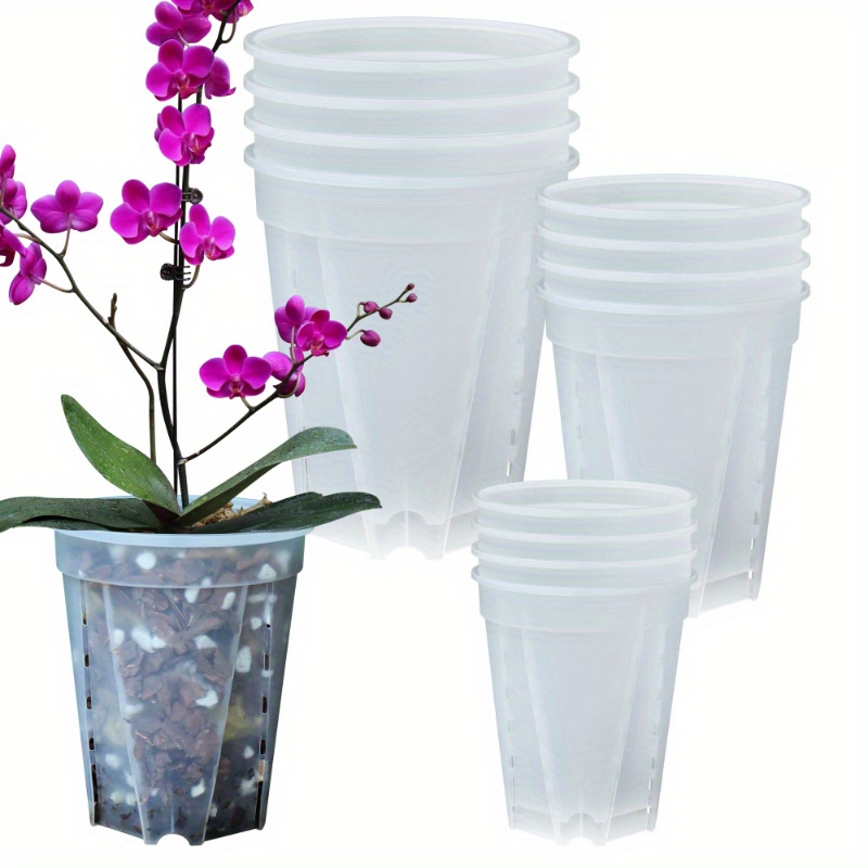 

Set of 12 Transparent Resin Orchid Pots with Drainage Holes, Suitable for Indoor and Outdoor Use