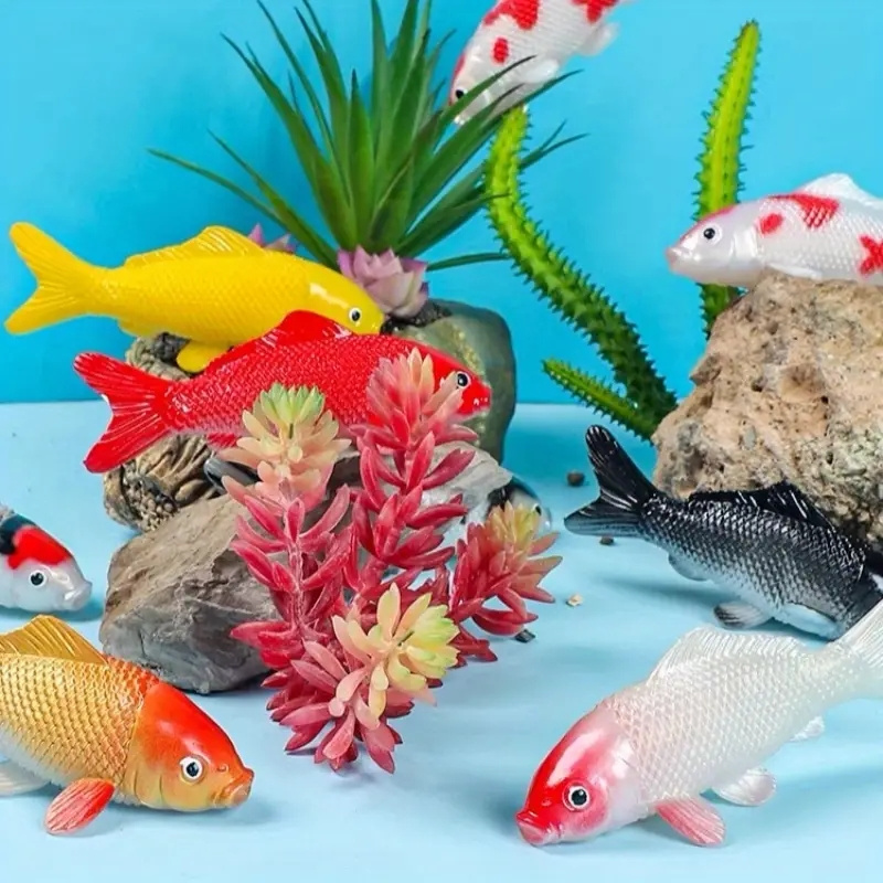 

4-piece Set Of Lifelike Koi Ornaments - Vibrant Plastic Fish Tank Decor Toward A Serene Water Scene