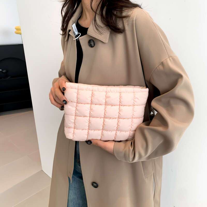 1pc quilted makeup pouch stylish multi functional casual clutch bag with tsa   polyester lining edge paint detail non hand washable cosmetic storage bag quilted texture durable zipper closure makeup organizer 1