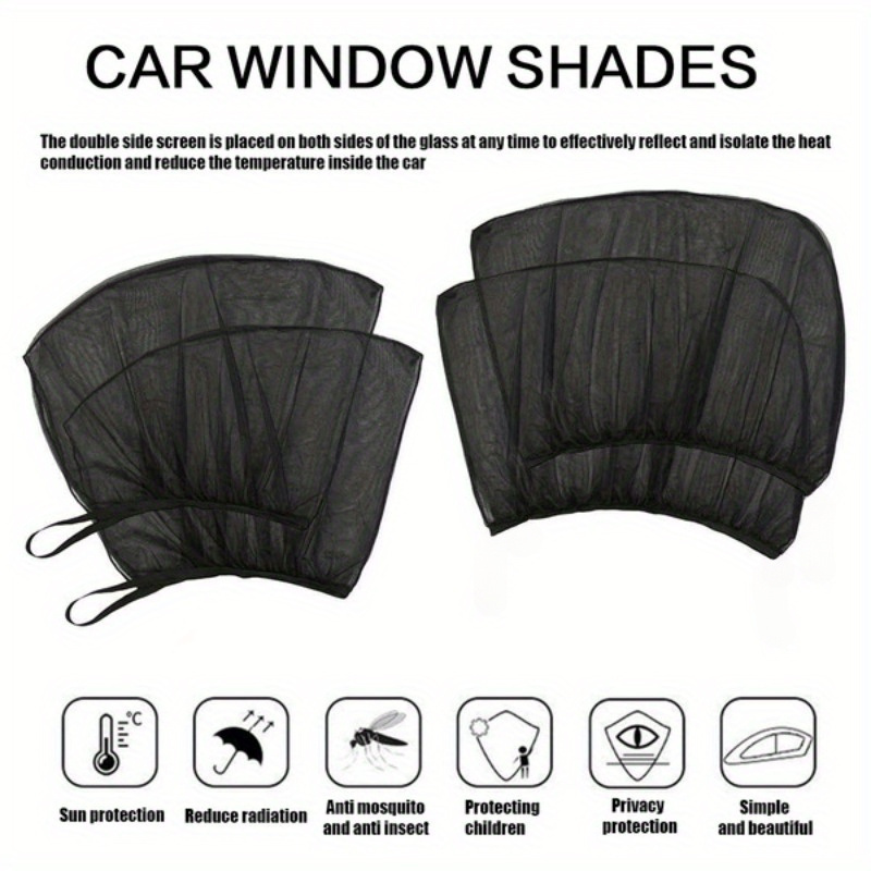 2/4-pack Universal Car Window Sunshades - Durable Mesh Mosquito Nets ...