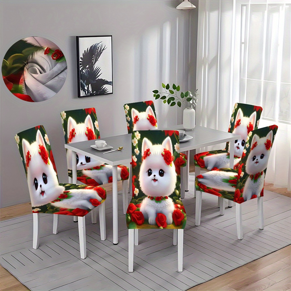 TEMU Chic Cartoon Animal Slipcovers For Sofas & Dining Chairs - 2/4/6pcs, Stretchy Dustproof Polyester Covers, Perfect For Living Room, Office Decor