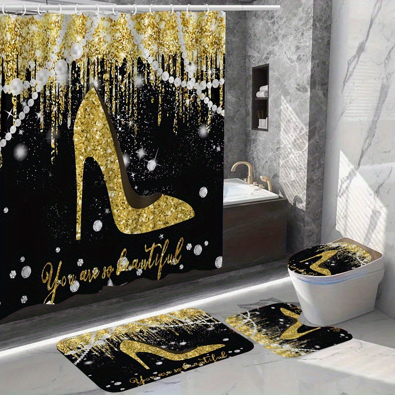 

Gold And Shower Curtain Set 12 : Includes , Bathroom Mat, And Rug - For And Bathroom Accessories