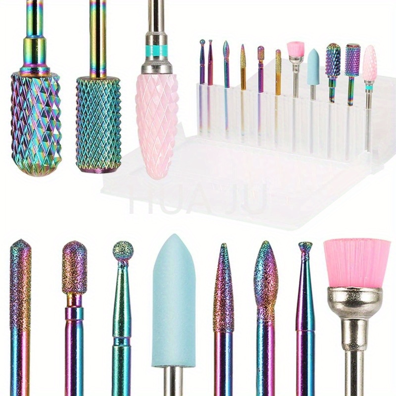 TEMU Ensemble de forets pour perceuse à ongles, limes à ongles électriques pour manucure et pédicure des ongles en acrylique, avec étui de rangement.