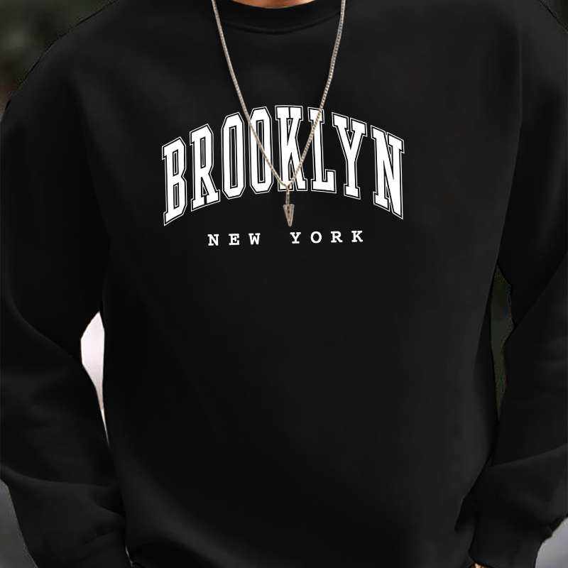 

Sweat-shirt à manches longues pour homme avec inscription "BROOKLYN", col rond, pull-over, haut polyvalent décontracté pour le sport au printemps et en automne