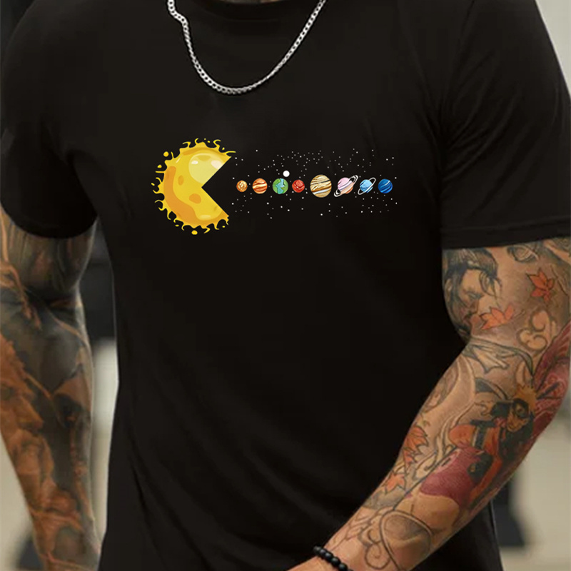 

Solar System Print Tee Shirt, Tees For Men, Casual Short Sleeve T-shirt For Summer