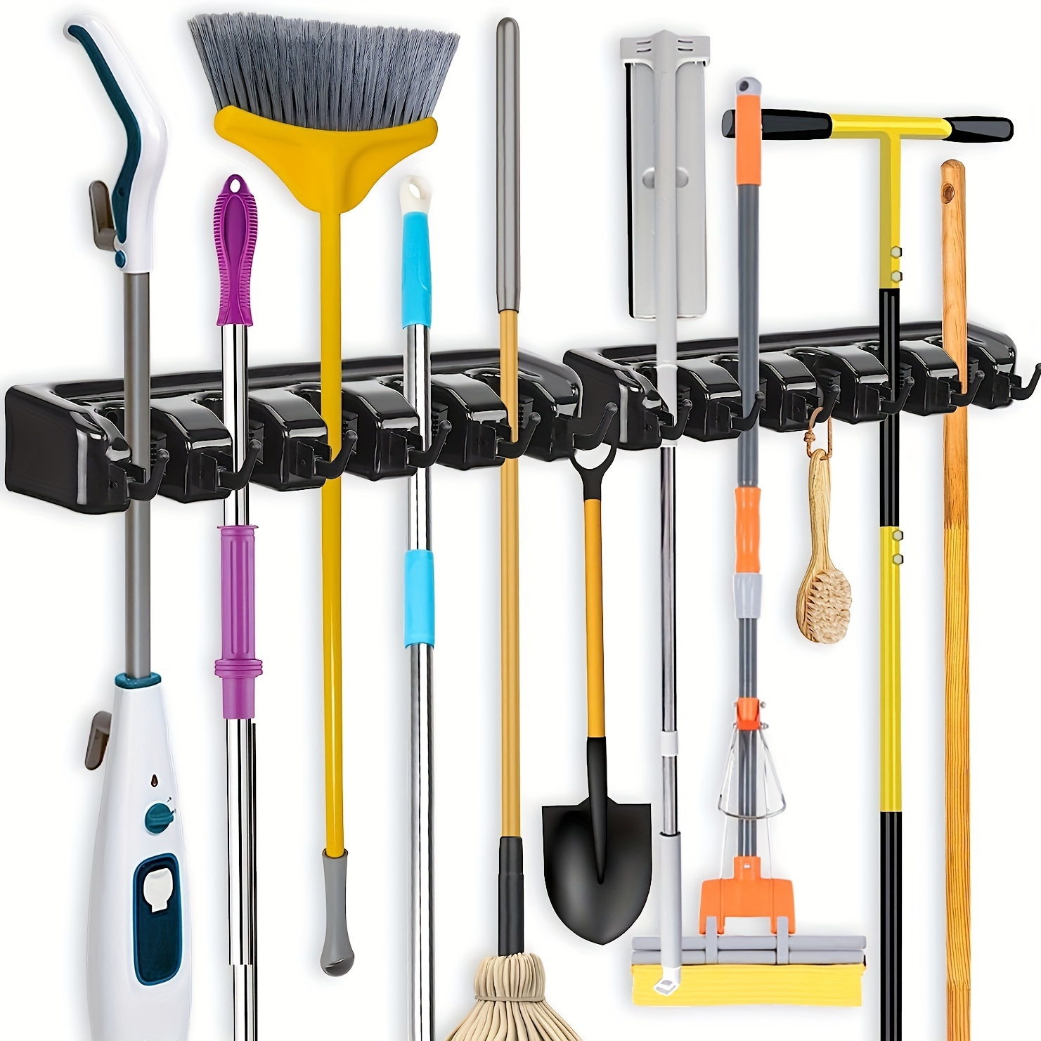 

Versatile Magic Mop & Broom Holder - Wall-mounted Storage Rack With Multiple Hooks, No Power Needed, Perfect For Bathroom Organization Bathroom Organizer Countertop Bathroom Storage Rack